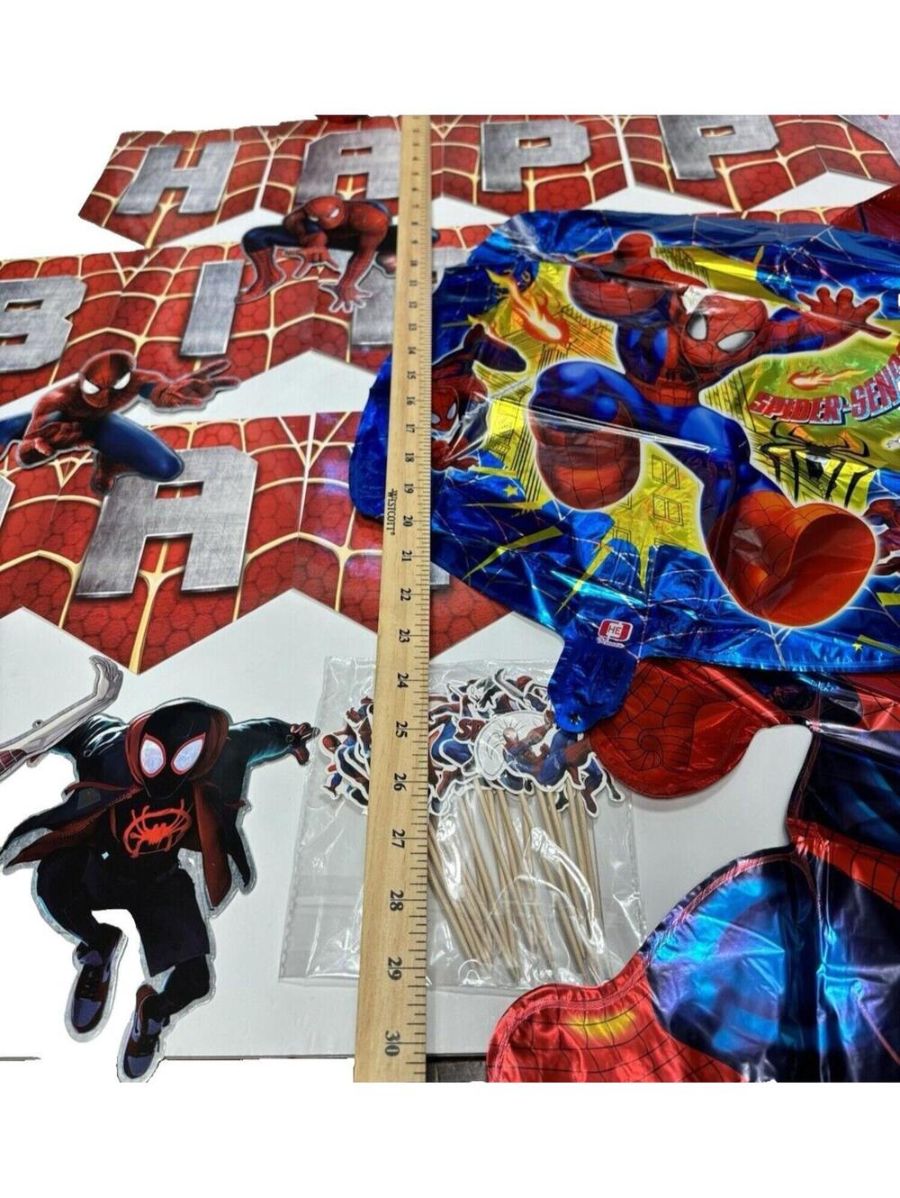 Spider-Man Birthday Party Decorations Set Banner Foil Balloons Cupcake Picks New - Picture 9 of 13
